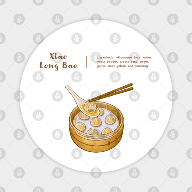 Taiwan Street Food 台灣小吃 - Xiao Long Bao Illustration 小籠包美食插畫 Magnet by Rose Chiu Food Illustration